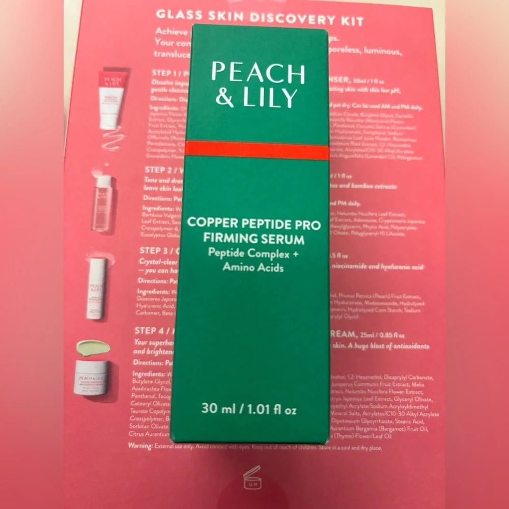 Peach & Lily BUNDLE Glass Discovery Kit and Copper Peptide Pro Firming Serum NEW